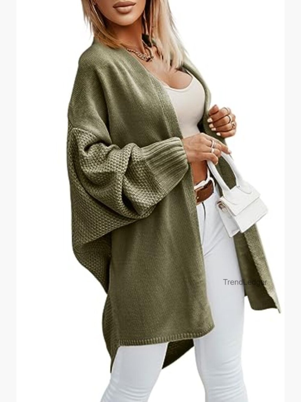 Oversized Open Front Batwing Sleeve Long Cardigan Sweater Women Fall - Picture 2 of 7